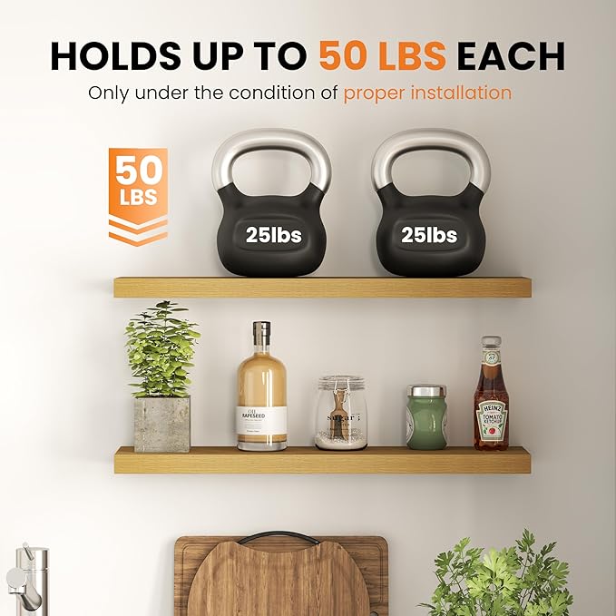 Fun Memories Floating Shelves for Wall, 48 Inch Long Set of 2 Rustic Wood Wall - Image 6