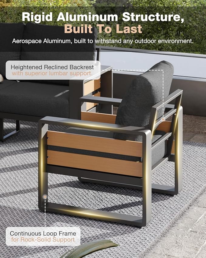 Aoxun Aluminum Patio Furniture Set, 5 Piece Luxury Outdoor Sectional - Image 4