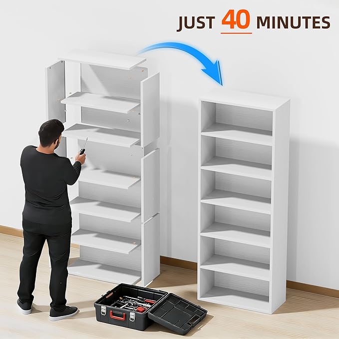 Furniwell 71" Tall Bookcase Bookshelves, 6 Tier Floor Standing Bookcases Open - Image 7