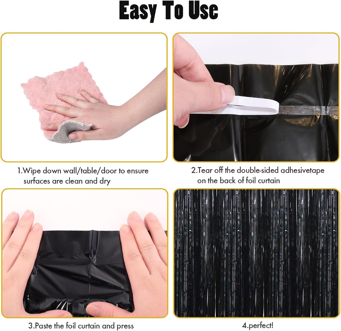 CANREVEL 2 Pack 3.3x8.2 Feet Black Foil Fringe Backdrop Curtains, Tinsel Streamers Birthday Party Decorations, Fringe Backdrop for Graduation, Halloween, Happy New Year, Disco Party