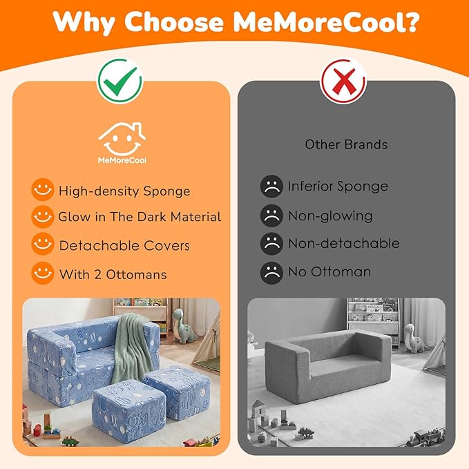 MeMoreCool Modular Kids Sofa, Glow in The Dark Space Kids Play Couch Sofa - Image 8
