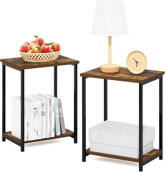 Furinno Simplistic Metal Frame End Table, Amber Pine by Furinno-FitsYourSpaceFitsYourBudget