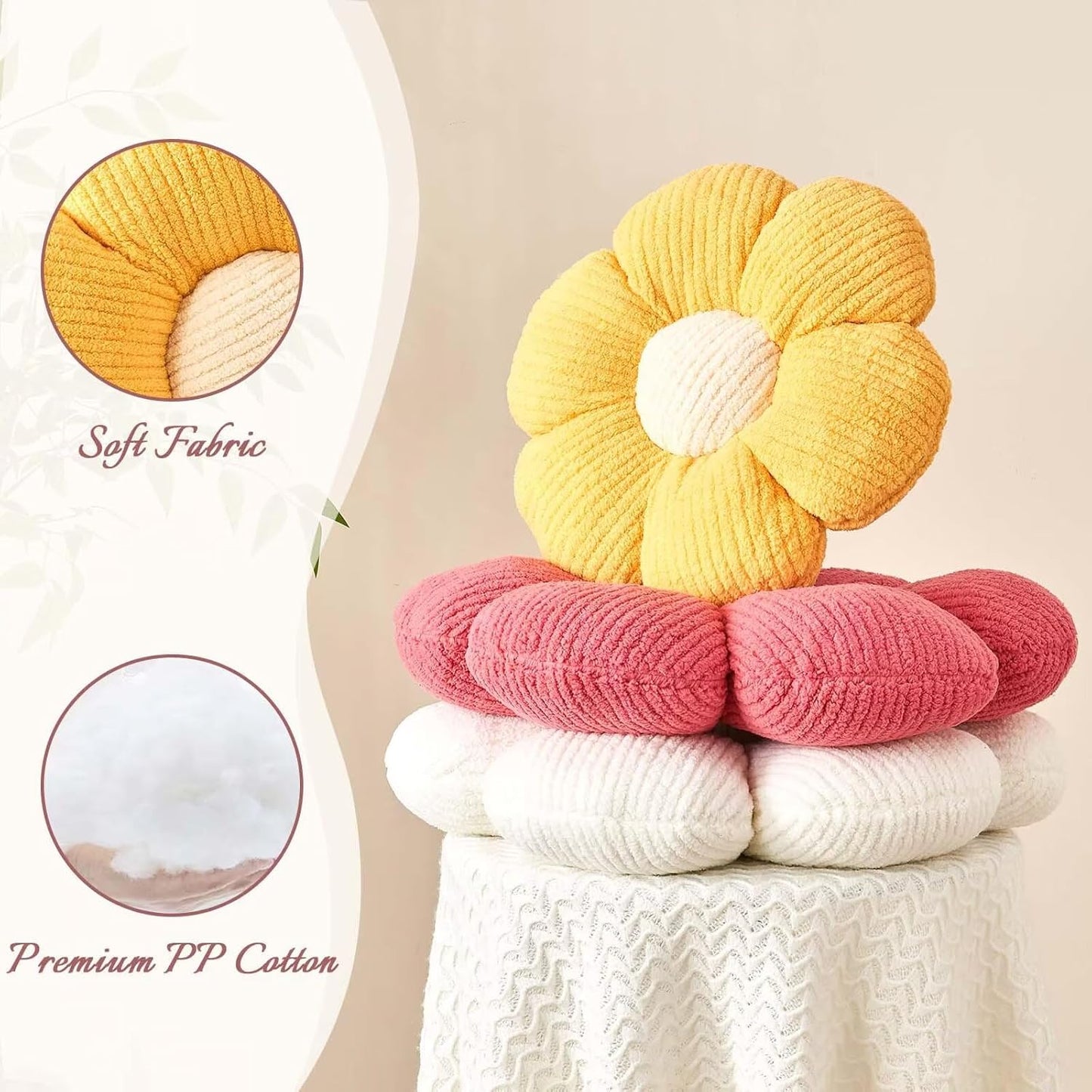 Flower Throw Pillow, Soft Yellow 14.9" Shaped Floor Pillow for Home Decor, Cute Aesthetic Plush Decorative Pillows for Bed, Sofa, Couch