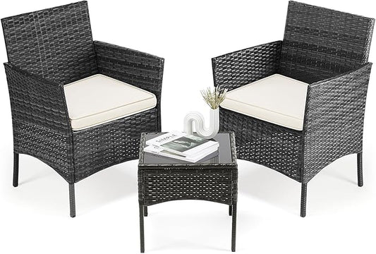DUMOS 3 Piece Patio Furniture Set, All-Weather Outdoor Wicker Chairs by DumosLifestyle
