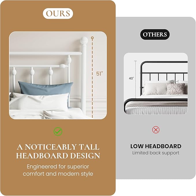 SHA CERLIN 14" Queen Size Metal Platform Bed Frame/Victorian Headboard and - Image 4