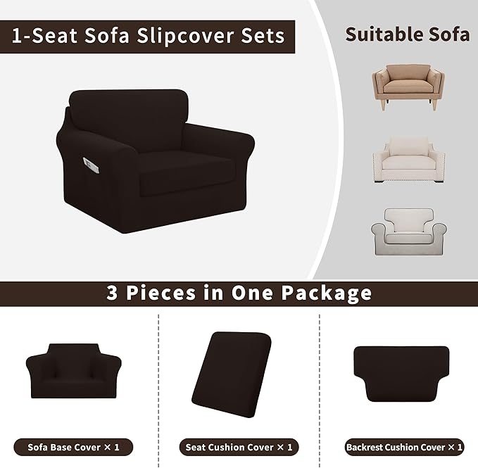 Easy-Going 3 Pieces Stretch Chair Cover Washable Chair Slipcover Set - Image 3