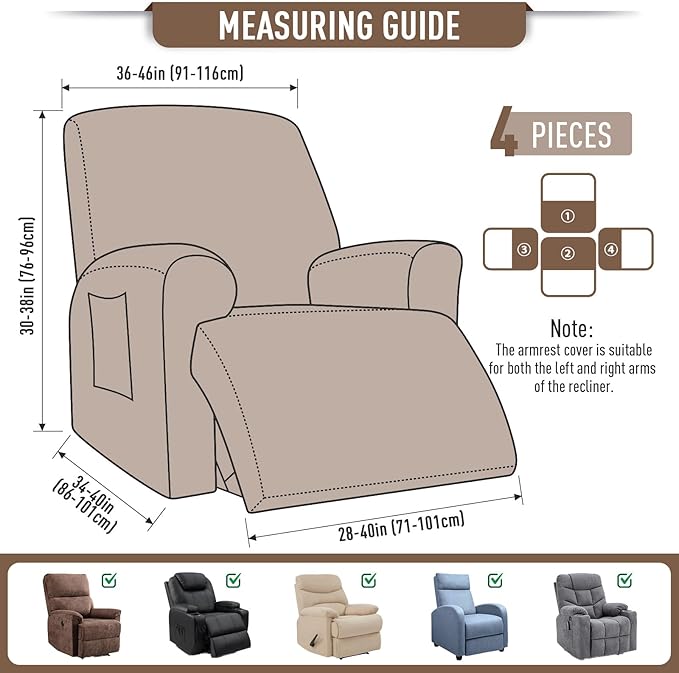 TAOCOCO Oversized Recliner Chair Covers, 1 Seater Streach Recliner Covers Soft - Image 4
