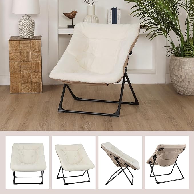 Comfy Saucer Chair for Adults, Soft Faux Fur Bedroom Chair, Accent Dorm Chairs - Image 9