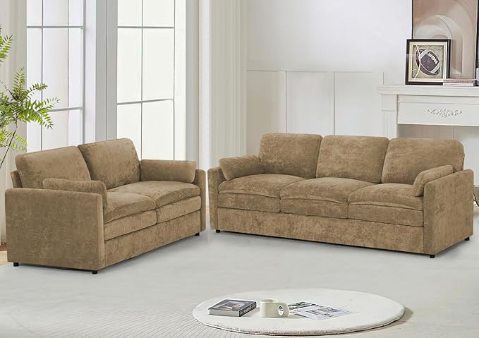 Comfy Chenille Sofa Set with Well-Filled Pillows, Modern 3 Seater and Loveseat by LESOFAIR