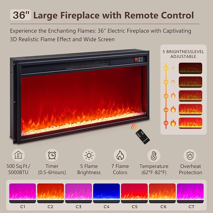 Modern Fireplace TV Stand with 36" LED Electric Fireplace - Image 4