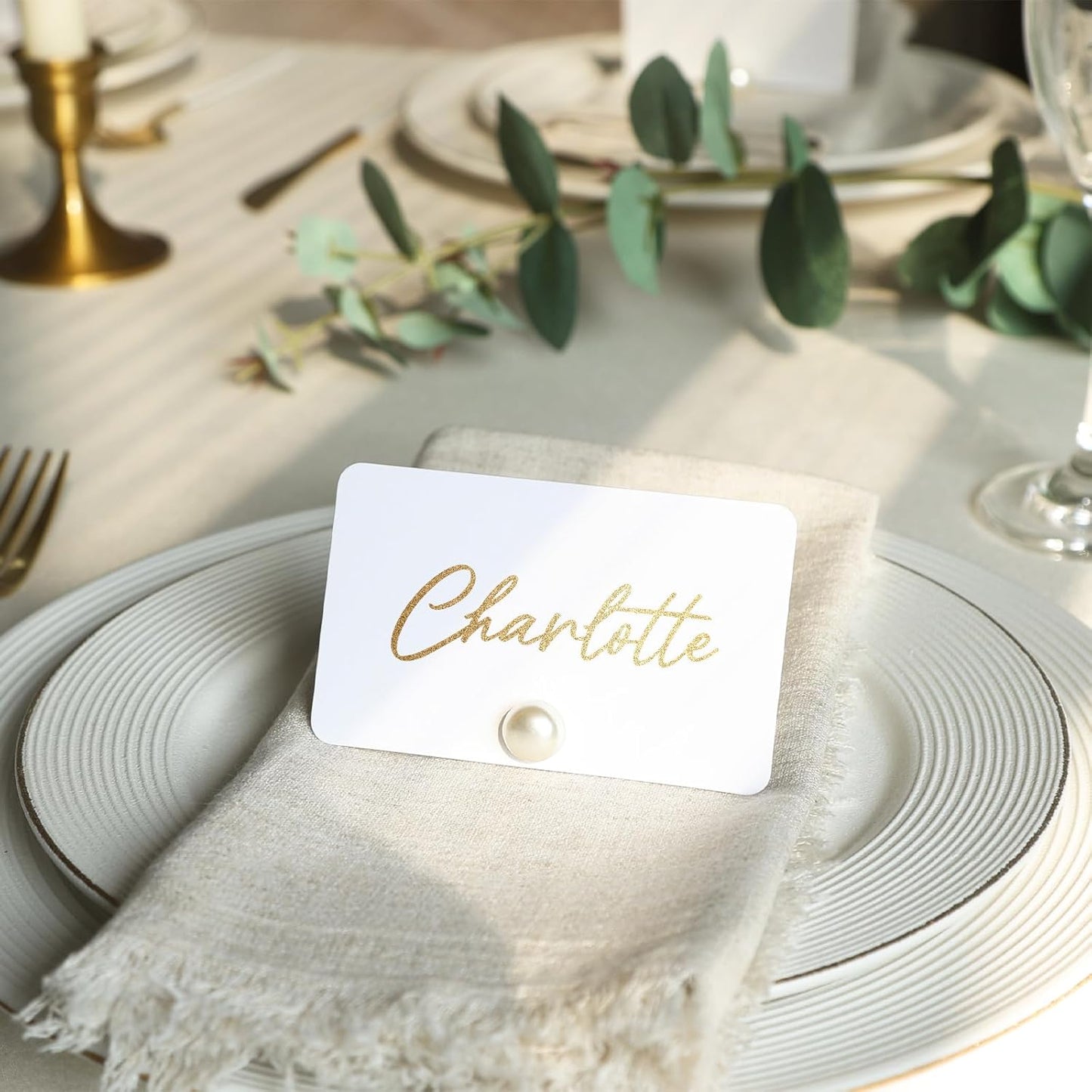 UNIQOOO 12Pcs Decorative Pearl Place Card Holders Bulk, Elegant Ivory Name Card Stands Set, for Wedding Table Place Cards, Dessert Table Decor, Retail Shop, Business Card, Name Tag, Party Food Signs