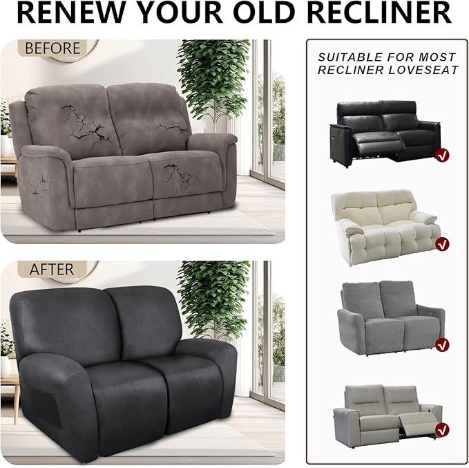 ANARACHON Loveseat Recliner Cover Leather Look Recliner Loveseat Covers - Image 6