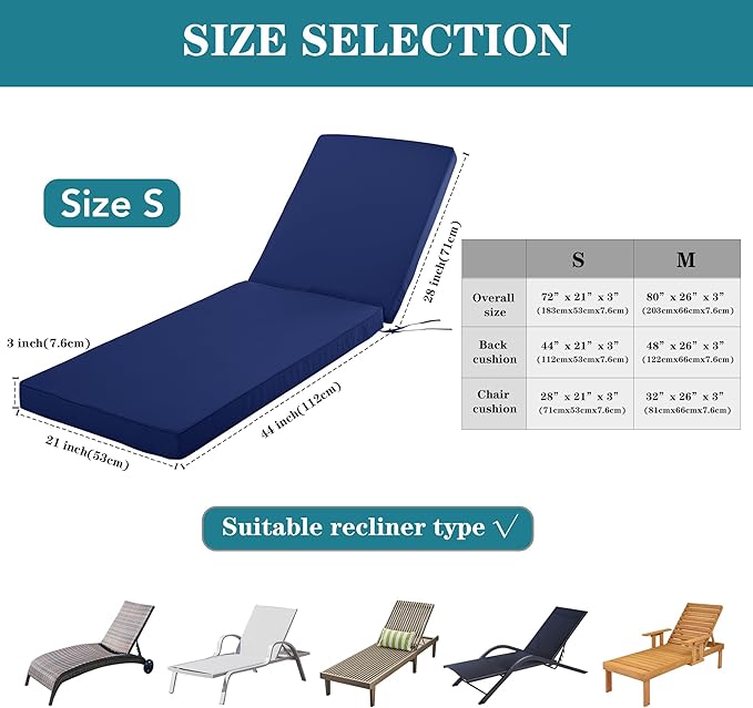 Outdoor Chaise Lounge Cushion Set of 2, Fadesafe Water-Repellent Lounge Deck - Image 5