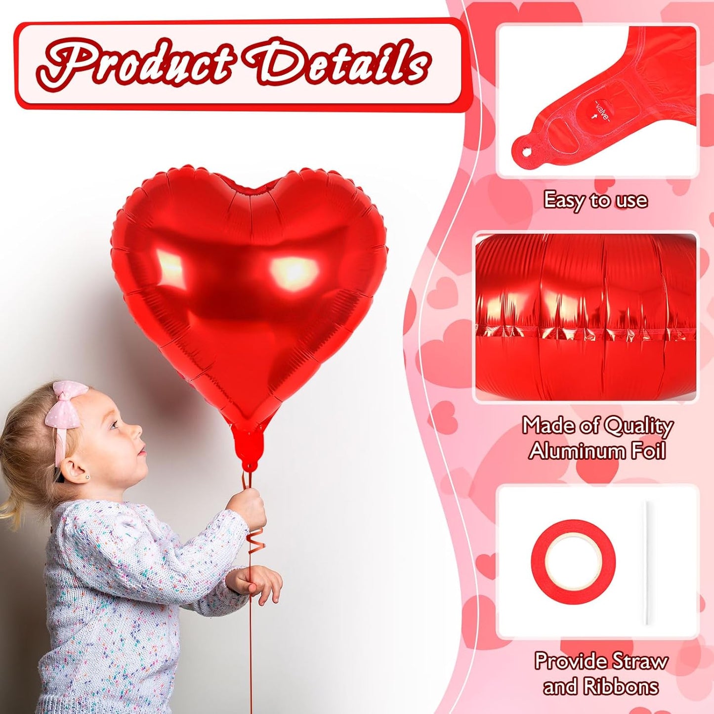 24 Pcs Red Heart Balloons,18 inch Heart Shape Foil Balloons Love Balloon Valentine Balloon for Birthday Party Wedding Engagement Party Baby Shower Valentine Day Decorations (Red)