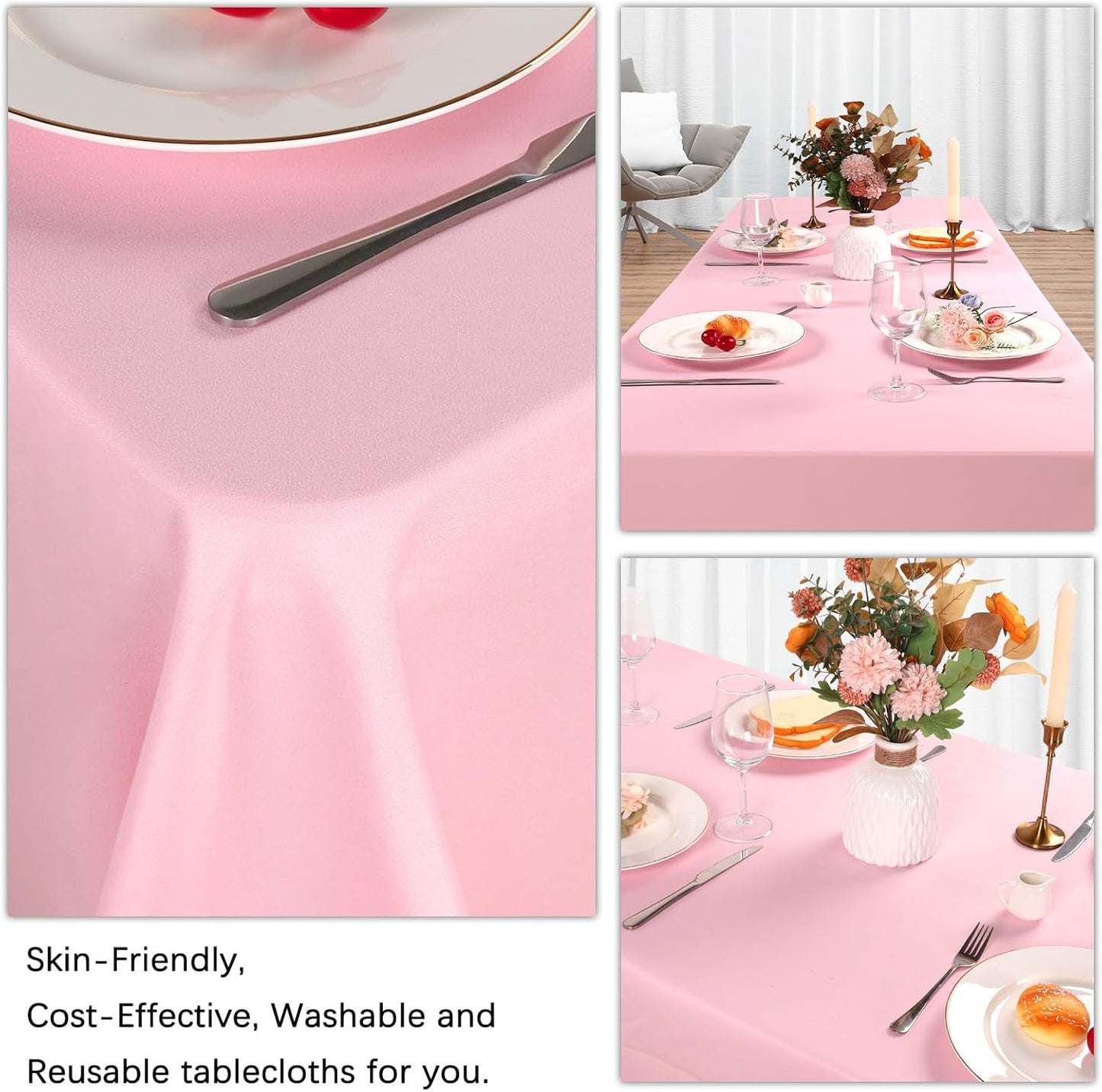 8 Pack Pink Tablecloth 60 x 102 Inch Rectangular Tablecloths for 6 Foot Rectangle Tables, Wrinkle Resistant Pink Table Cloth Washable Polyester Fabric Table Covers for Buffet Wedding Party Banquet