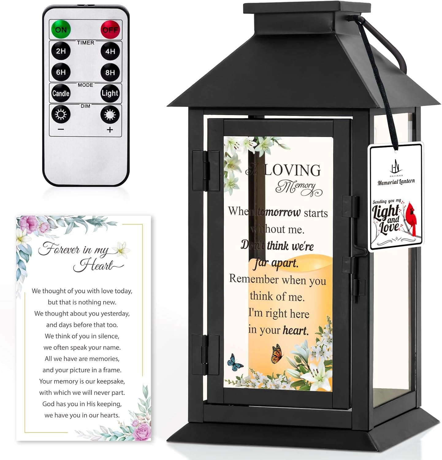 Memorial Lantern Bereavement Gifts in Memory of Loved One - Remembrance Sympathy Gifts for Loss of Mother, Father or Loved One with LED Candle and Remote