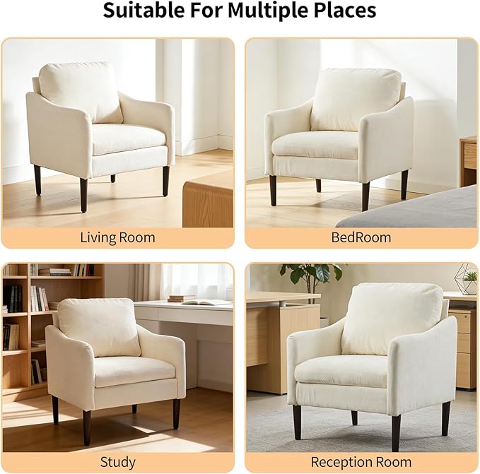 2PCS Mid Century Modern Accent Chair, Chenille Fabric Armchair - Image 7