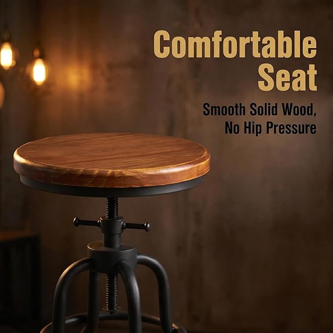 Industrial Vintage Counter Stool, Kitchen Counter Height Adjustable Swivel Chair - Image 5