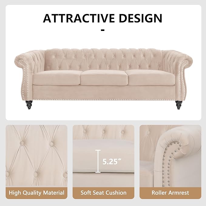 QHITTY 2 Piece Living Room Set, Sectional Chesterfield Sofa Chair Contemporary - Image 4