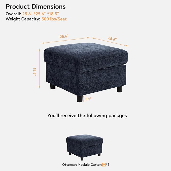 WUTUTUEE 25'' Square Storage Ottoman Module - Image 2