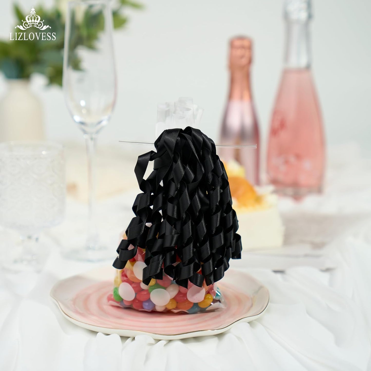 6 Inch Black Curly Bows for Gift Wrapping Set of 6, Self Adhesive Bows Black Gift Bows for Presents, Satin Ribbon Bows for Birthday, Wedding, Christmas, Bridal Shower, Gift Wrap Accessory