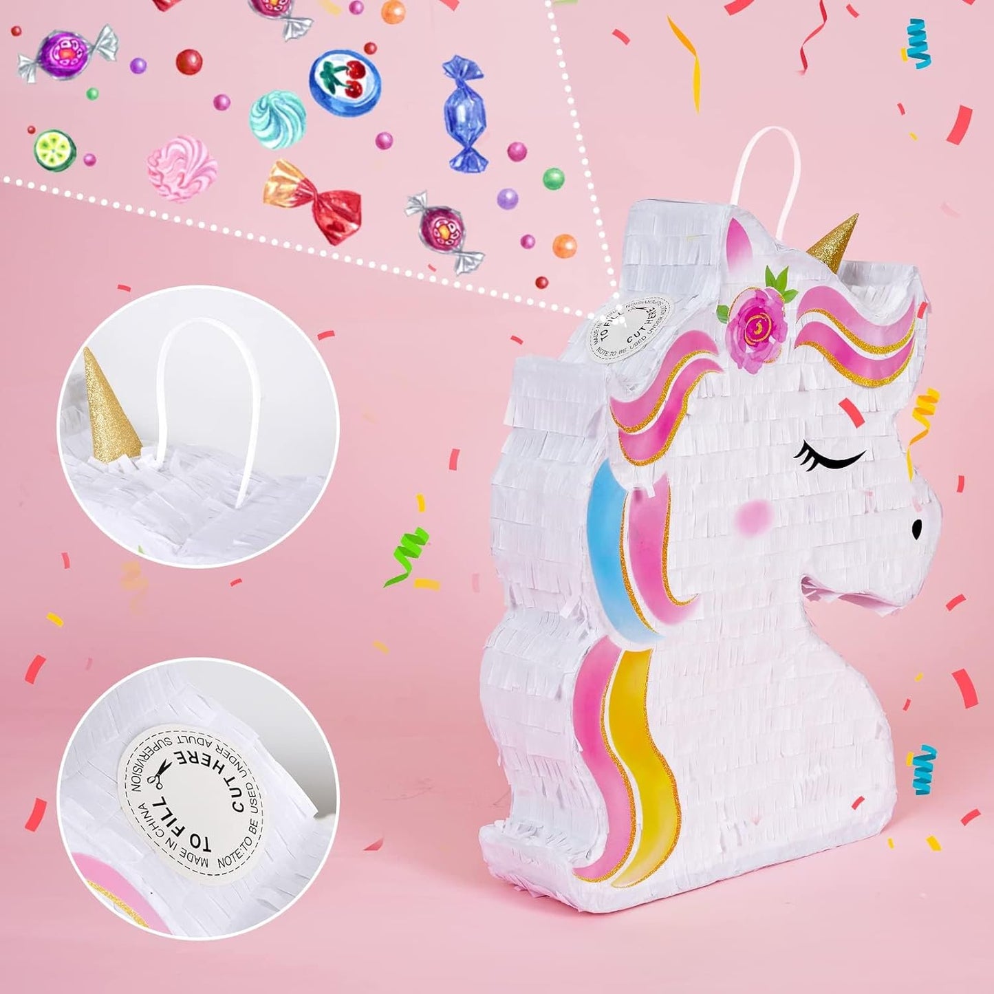 WERNNSAI Unicorn Piñata - Unicorn Party Supplies Piñata Bundle with Blindfold and Bat for Girls Kids Rainbow Unicorn Theme Birthday Party Game Decorations (15.7" x 12.2" x 3.1")