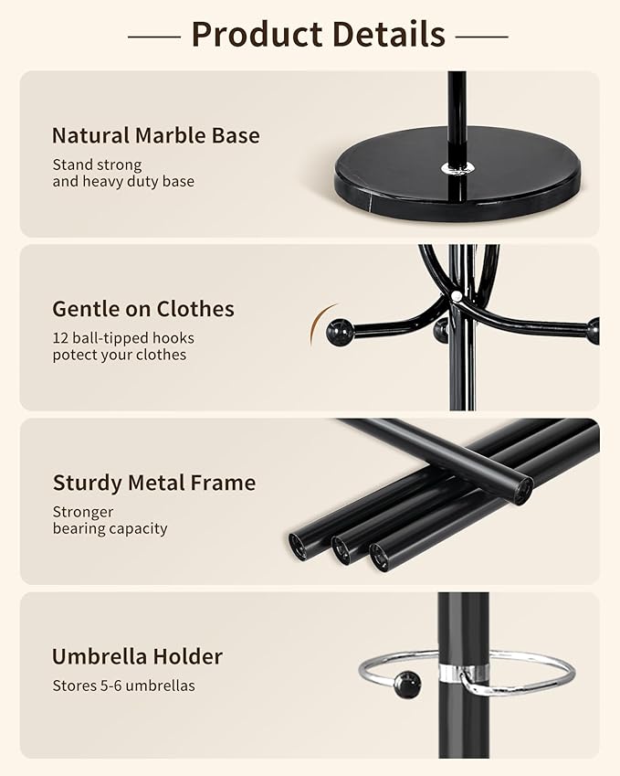 ZOZOE Metal Coat Rack Stand, Modern Coat Rack Freestanding - Image 2
