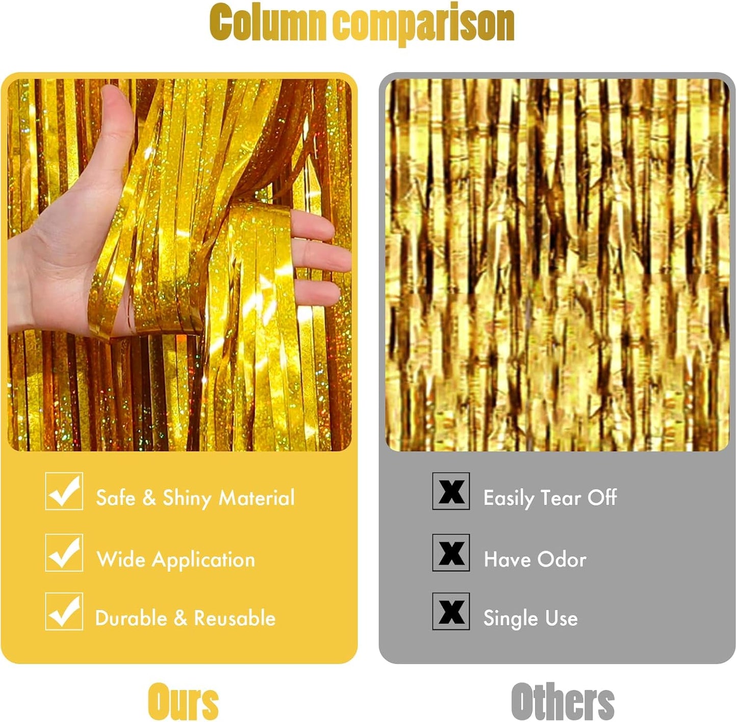 CANREVEL 2 Pack 3.3x8.2 Feet Laser Gold Foil Fringe Backdrop Curtains, Tinsel Streamers Birthday Party Decorations, Fringe Backdrop for Graduation, Baby Shower, Happy New Year, Disco Party