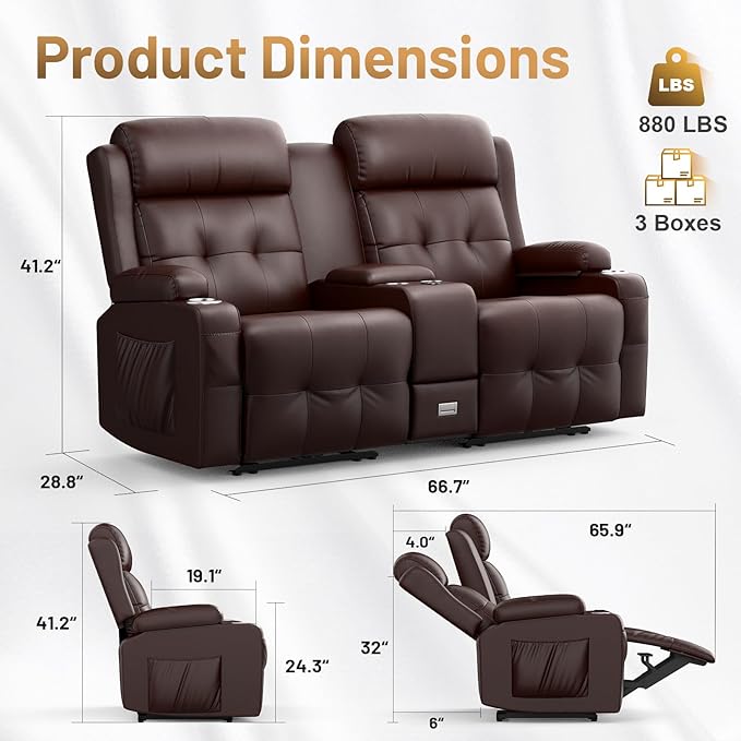 Recliner Sofa Set, Home Theater Seating Wall Hugger Recliners - Image 2