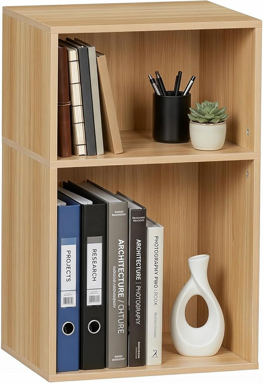 YAHARBO 2 Cube Bookshelf, Natural Record Player Stand by YAHARBO
