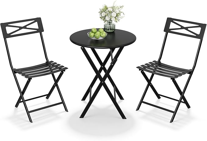 GarveeTech 3-Piece Folding Bistro Set, Heavy Duty Outdoor Patio Furniture - Image 2