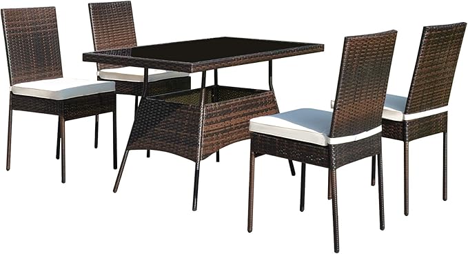 Tangkula 5 Piece Patio Wicker Dining Set, Outdoor Rattan Table and Chairs - Image 9