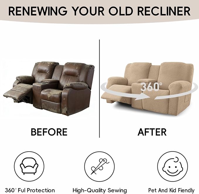 Recliner Loveseat Covers with Console, 6-Piece Stretch Geometric Strokes - Image 6