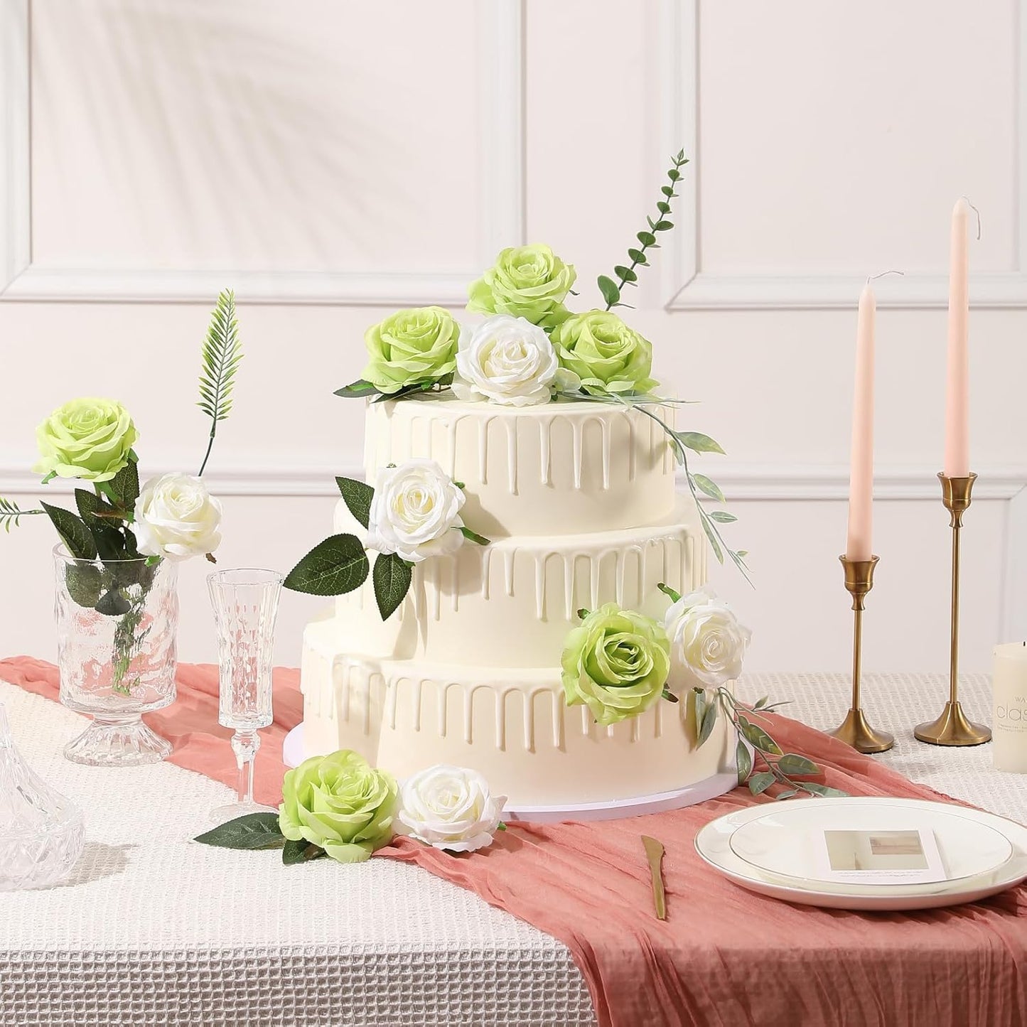 Tifuly Green Roses Artificial Flowers -12Pcs Realistic Single Long Stem Fake Silk Roses Bouquet for Party Home Wedding Centerpiece Hotel Office Decor