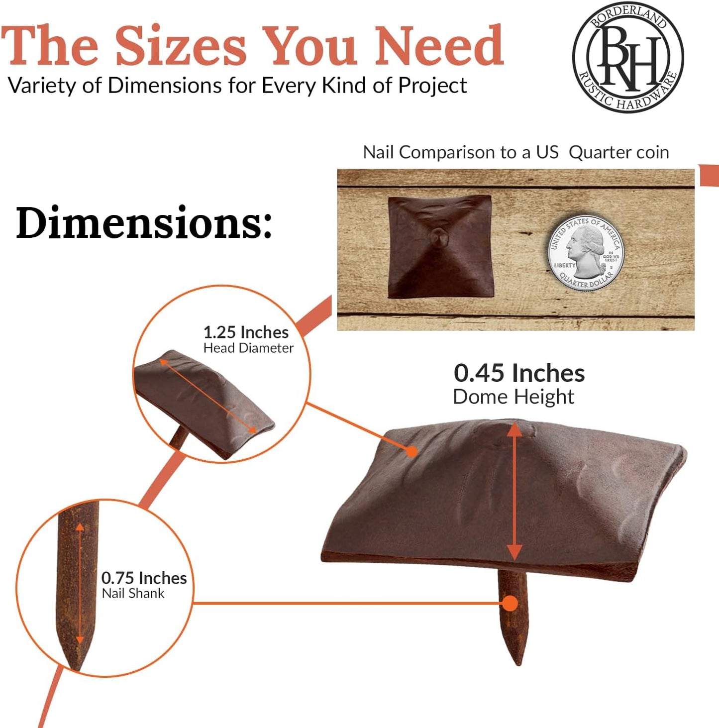 25 Pack 1.25" Square Head Iron Clavos Decorative Nails – Sealed Rusted – Handmade Rustic Square Fasteners for Farmhouse Shutters, Barn Doors, Shutters, and Gates – Ornamental Wood Accent