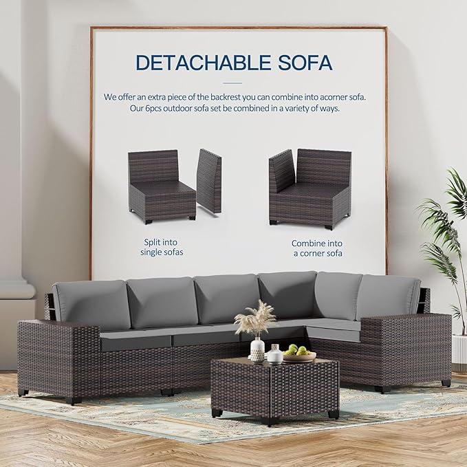 Kullavik Outdoor Patio Furniture Set, 12 Pieces Sectional Rattan Sofa Set Brown - Image 7