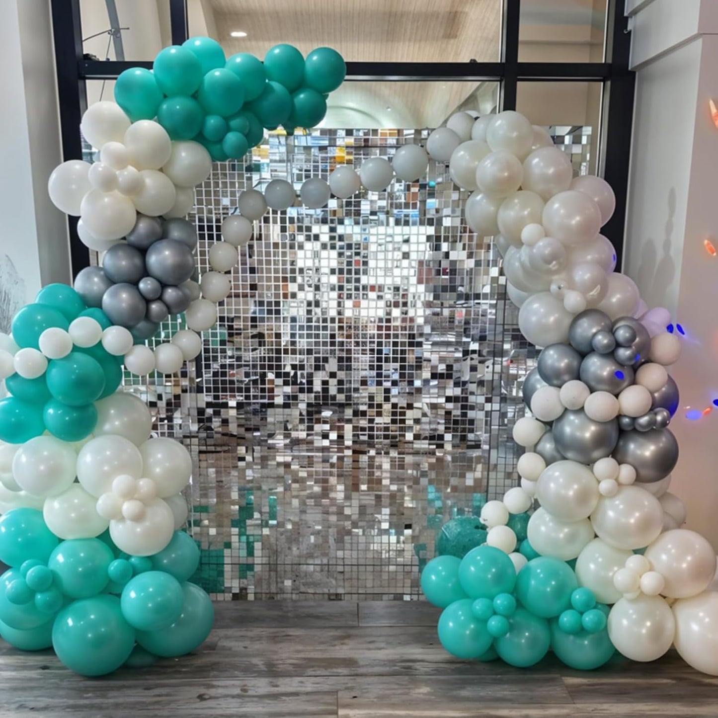 Double Stuffed Teal Balloons, 60pcs Teal Blue Silver Balloons, Pearl White Balloon For Girls Women Lady Birthday Baby Shower Party Wedding Bridal Shower Bachelorette Anniversary Engagement Decorations