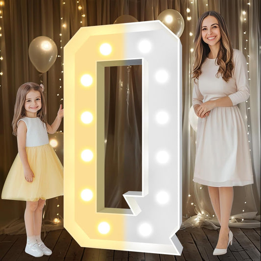 Pooqla 4 FT Marquee Light Up Letters, Cool White and Warm White Marquee Letter 4 Feet Tall, Giant LED Sign Big Mosaic Letter Q for Balloons Birthday Party Anniversary Wedding Decorations