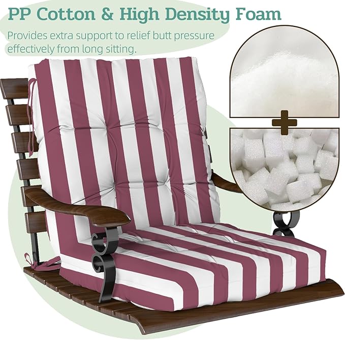 Outdoor Chair Cushions Set of 2, High Back Soft Seat Pad, Indoor Outside Use - Image 4