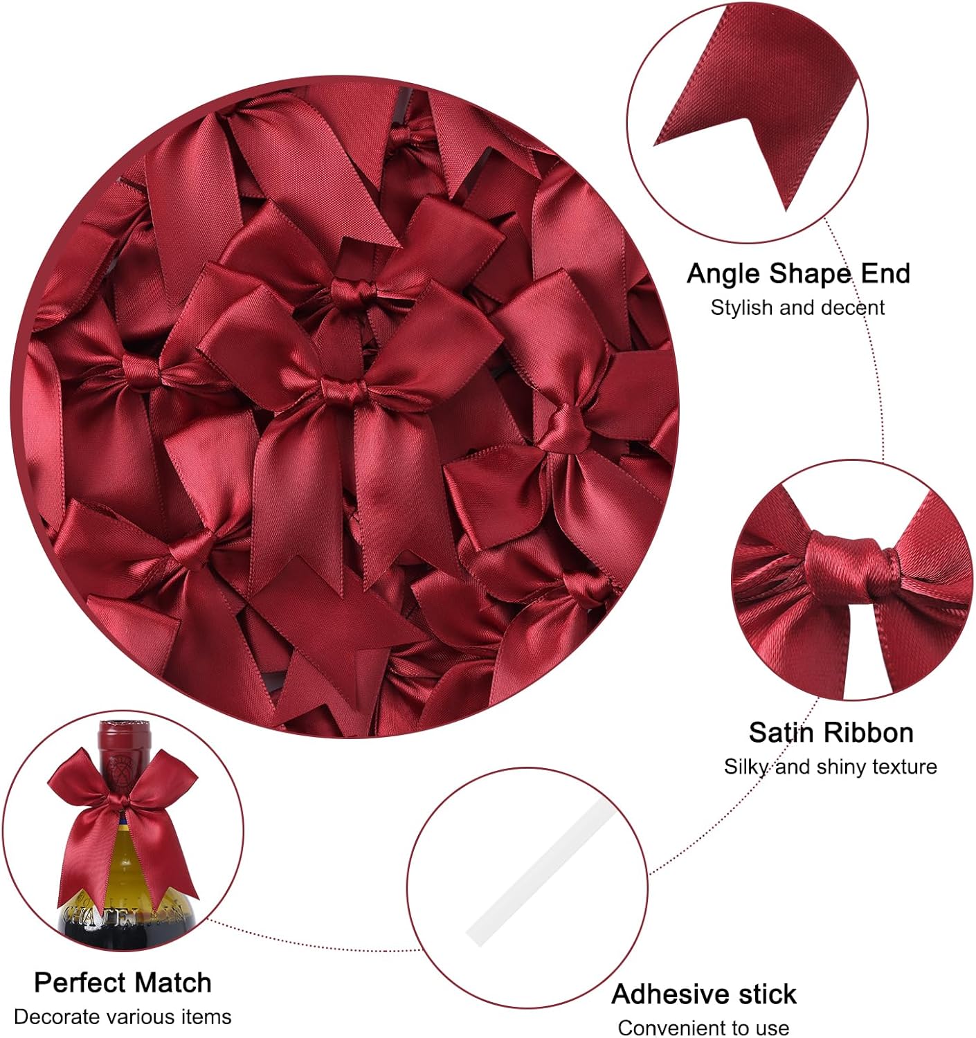 Feluwi Burgundy Gift Wrap Bows (50 Pcs) - 3.3 Inch Elegant Plastic-Free Bows for Christmas Gifts, Birthday Presents, Wedding Friendly Party Supplies, Baby Shower, Gift Bags Decorative Accessories