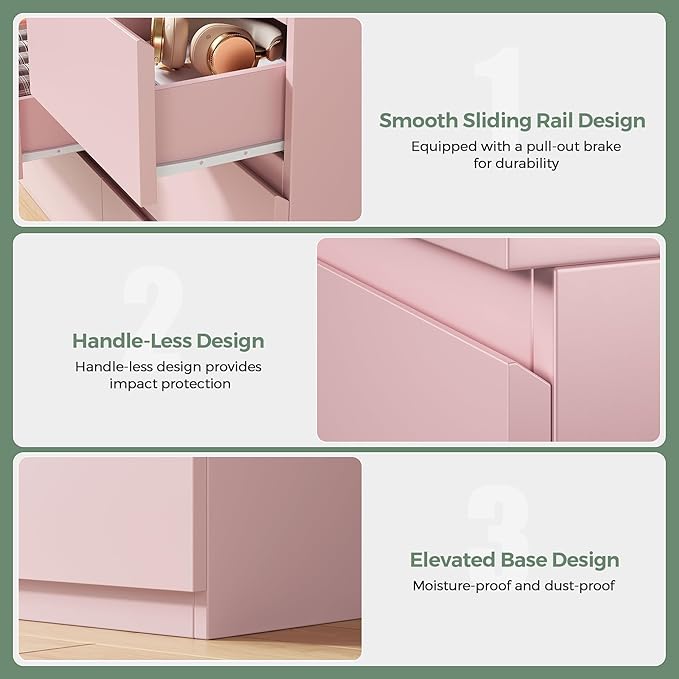 Jocoevol Modern Pink 7 Drawer Dresser - Image 6