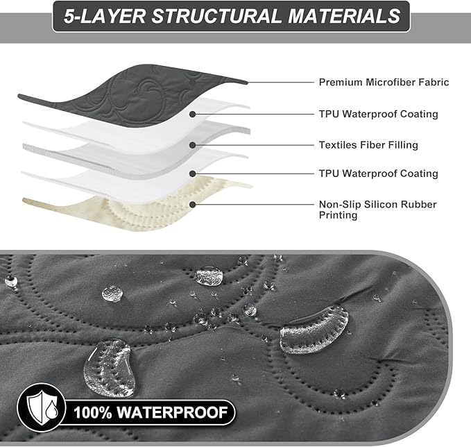 100% Waterproof Loveseat Recliner Cover, 4-Piece Split Reclining Couch Covers - Image 3
