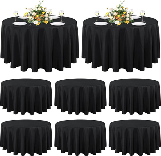 sancua 8 Pack Round Tablecloth 90 Inch Black, Stain and Wrinkle Resistant Table Cloth - Washable Polyester Table Cover for Dining Tables, Buffet Parties and Camping