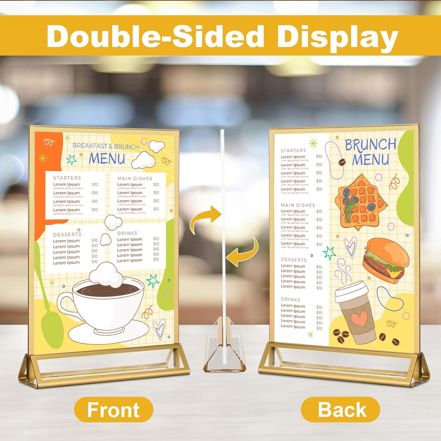 EHWINE 12 Pack Acrylic Sign Holder 8.5 x 11, Double Sided Gold Picture Frame Stand up Table Top Sign Holders, Clear Display Stand Menu Flyer Holder for Wedding Party (Provide Non-slip Mats)