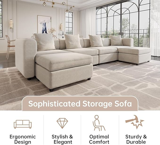 Guyii Velvet U-Shaped Sectional Sofa, Oversized 8-Seater Convertible Couch - Image 6