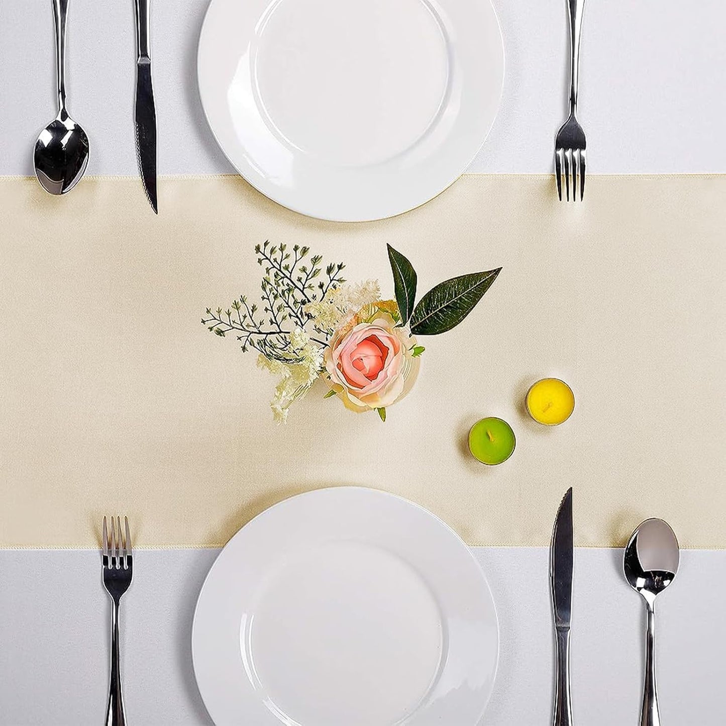 15-Pack Satin Table Runner Champagne 12 x 108 inches Long, Table Runners for Wedding, Birthday Parties, Banquets Decorations（15 Pack, 12x108 Inch, Champagne