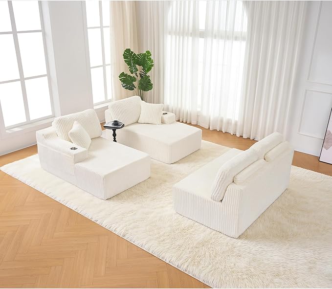 130" Modular Sectional Sleeper Sofa, Modern Cloud Sectional Sofa Couch - Image 3