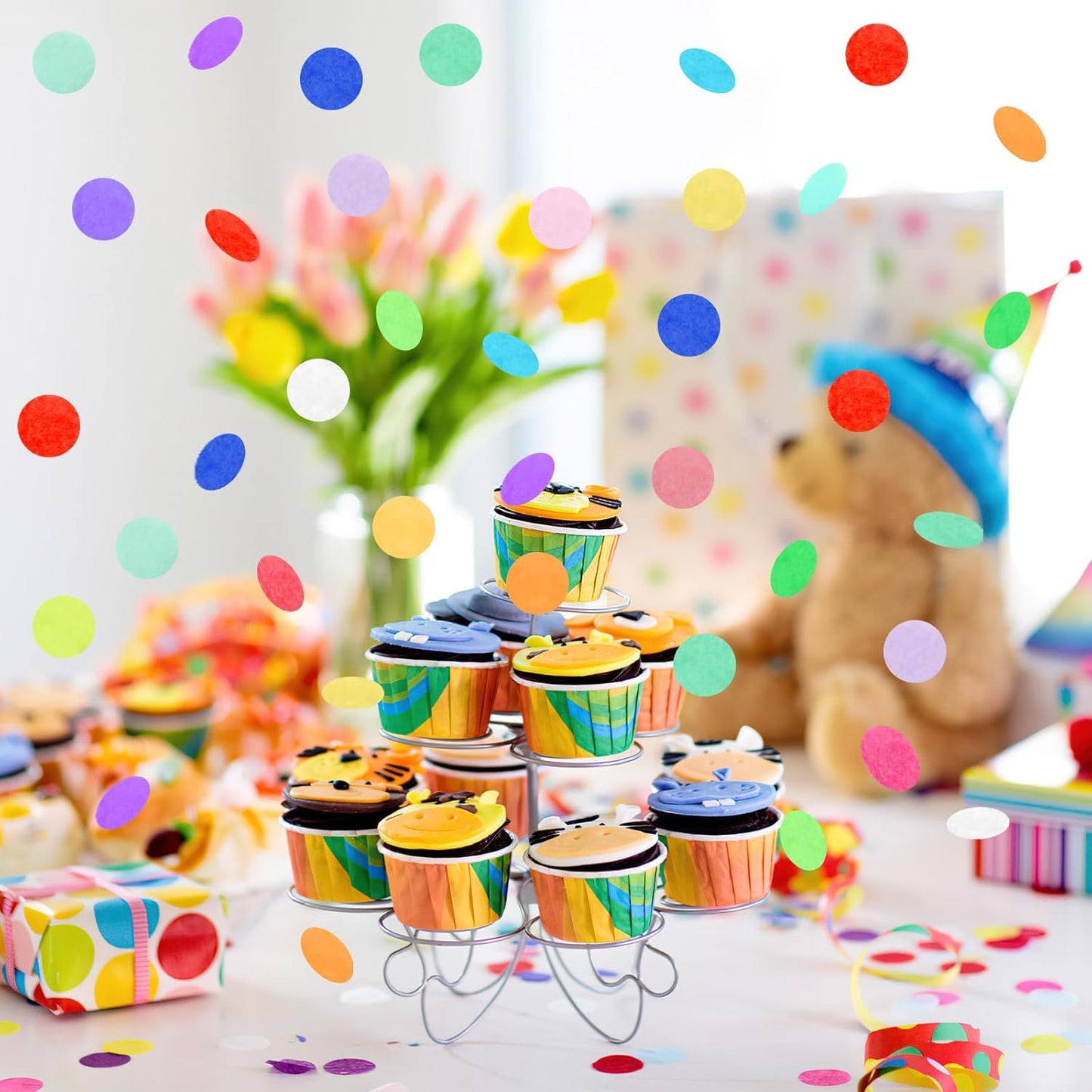 MARFOREVER 5.4oz Multicolor 1 Inch Round Tissue Paper Confetti, Round Confetti Birthday Scatter Table Rainbow Sprinkles Circle Dots for Wedding Baby Shower Crafts Christmas Party Decorations