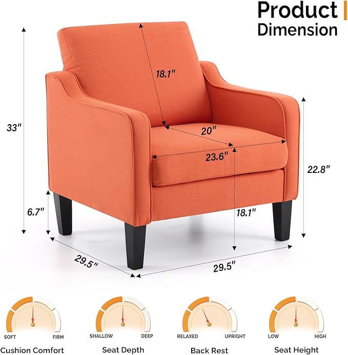 VINGLI Burnt Orange Mid Century Modern Accent Chair - Image 2