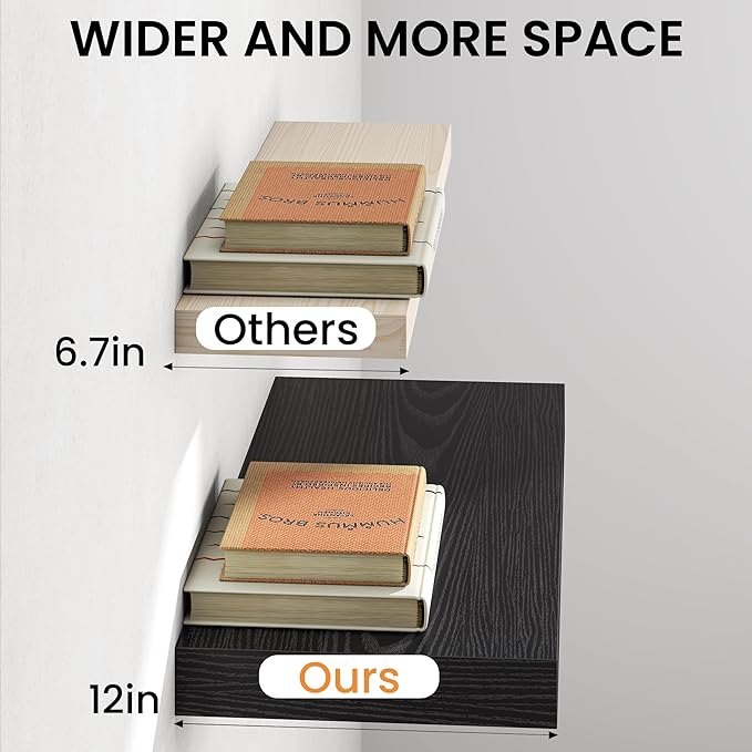 30Inch Black Floating Shelves for Wall, 12 Inch Deep Shelves for Bedroom - Image 5